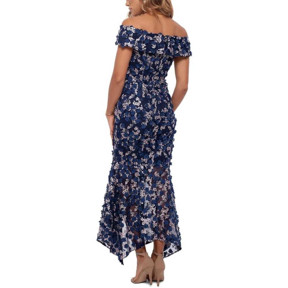 Xscape Womens Blue Floral Print Polyester Evening Dress Gown NWOT - Picture 2 of 3